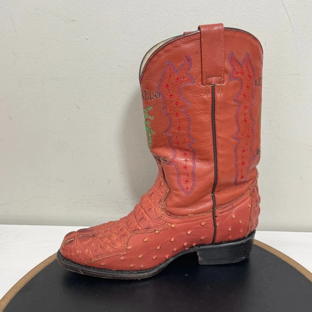 El Ballo Boots Men 7 Crocodile & Leather Western Cowboy Boots Embroidered Exotic